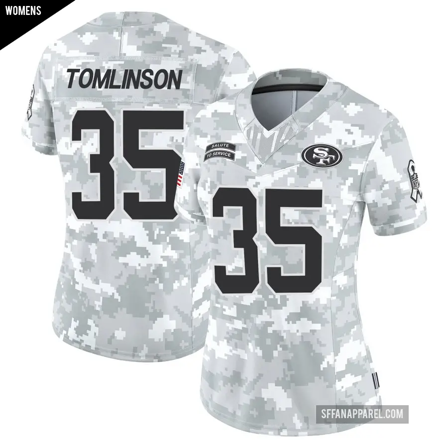 Women's San Francisco 49ers ＃35 Tre Tomlinson Arctic Camo Limited Francisco 2024 Salute to Service Jersey