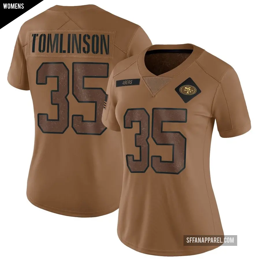 Women's San Francisco 49ers ＃35 Tre Tomlinson Brown Limited 2023 Salute To Service Jersey