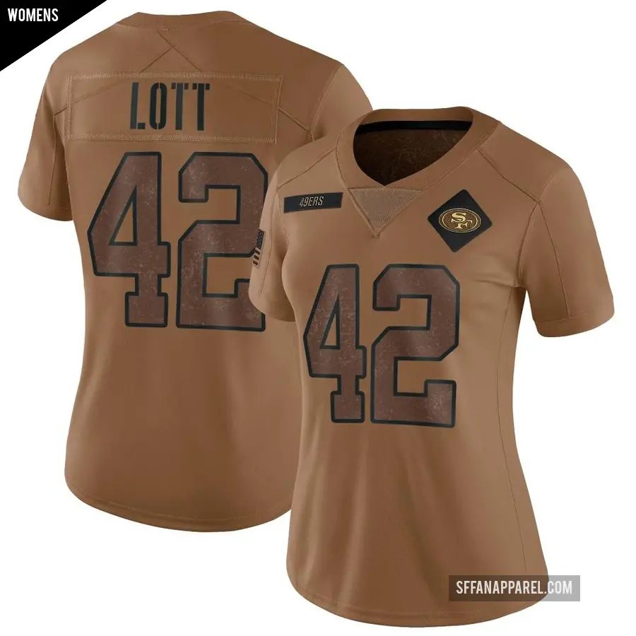 Women's San Francisco 49ers ＃42 Ronnie Lott Brown Limited 2023 Salute To Service Jersey