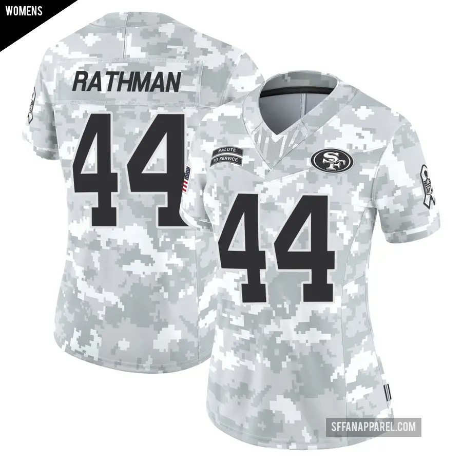 Women's San Francisco 49ers ＃44 Tom Rathman Arctic Camo Limited Francisco 2024 Salute to Service Jersey