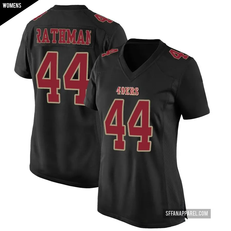 Women's San Francisco 49ers ＃44 Tom Rathman Black Game Fashion Jersey