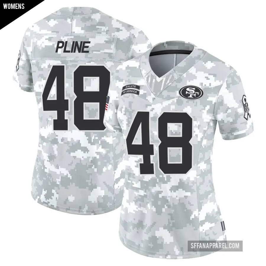 Women's San Francisco 49ers ＃48 Mason Pline Arctic Camo Limited Francisco 2024 Salute to Service Jersey