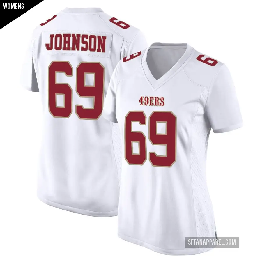 Women's San Francisco 49ers ＃69 Zack Johnson White Game Fashion Jersey
