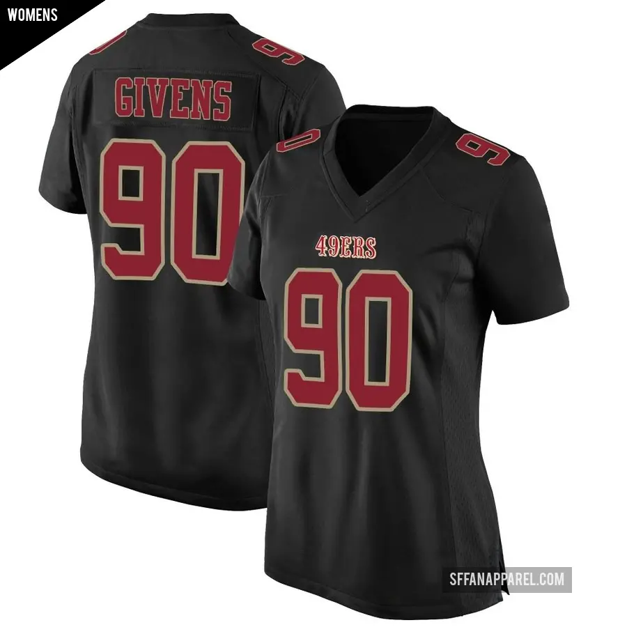 Women's San Francisco 49ers ＃90 Kevin Givens Black Game Fashion Jersey