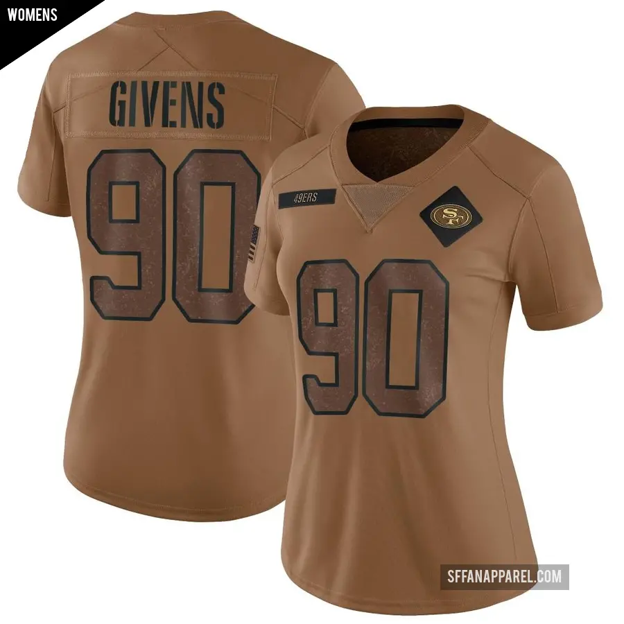 Women's San Francisco 49ers ＃90 Kevin Givens Brown Limited 2023 Salute To Service Jersey