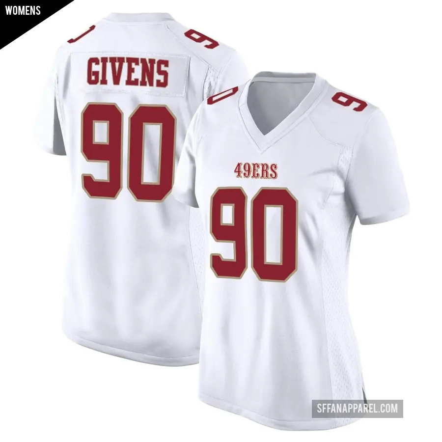 Women's San Francisco 49ers ＃90 Kevin Givens White Game Fashion Jersey