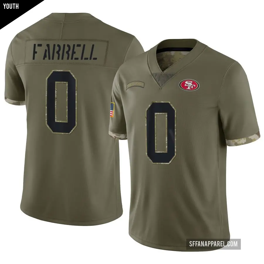 Youth San Francisco 49ers ＃0 Luke Farrell Olive Limited 2022 Salute To Service Jersey