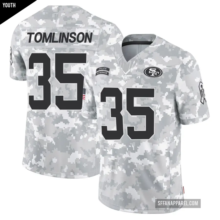 Youth San Francisco 49ers ＃35 Tre Tomlinson Arctic Camo Limited 2024 Salute to Service Jersey