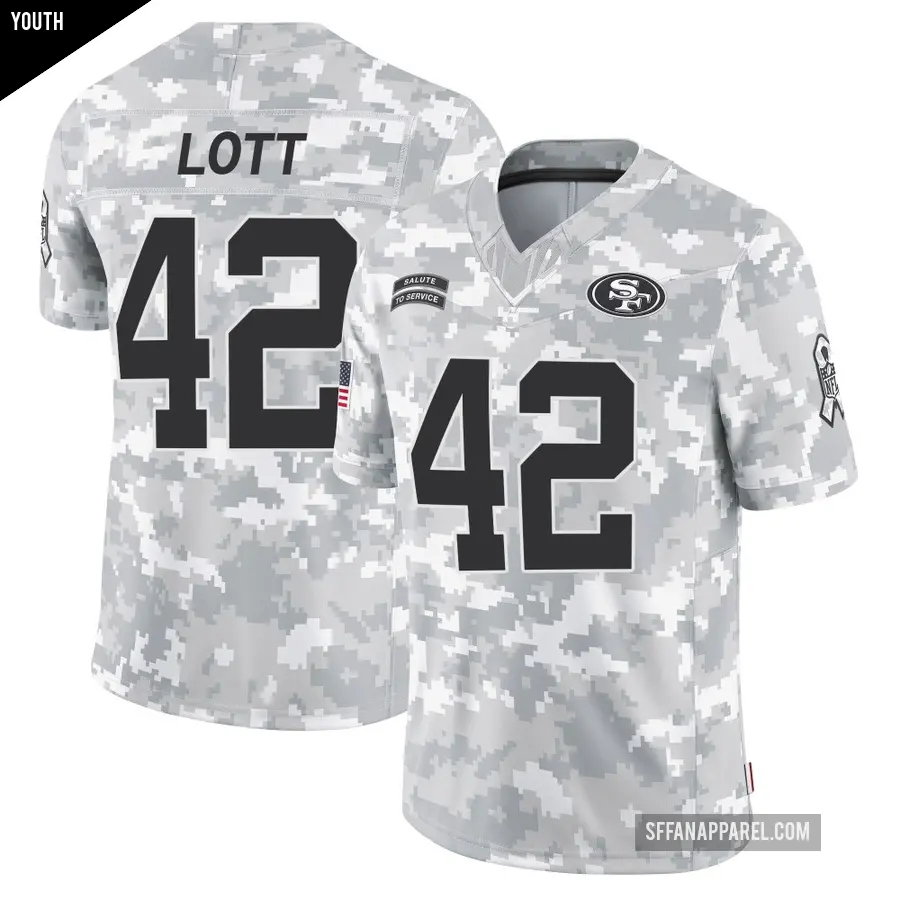 Youth San Francisco 49ers ＃42 Ronnie Lott Arctic Camo Limited 2024 Salute to Service Jersey