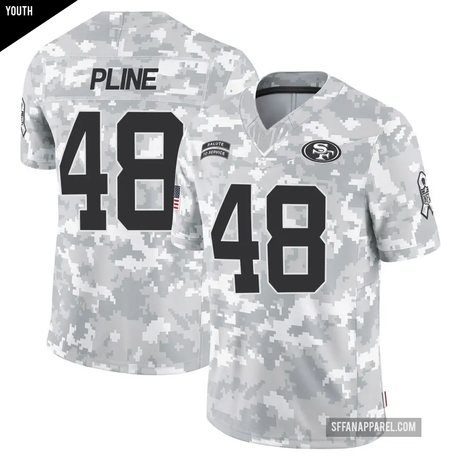 Youth San Francisco 49ers ＃48 Mason Pline Arctic Camo Limited 2024 Salute to Service Jersey