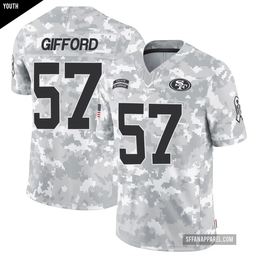 Youth San Francisco 49ers ＃57 Luke Gifford Arctic Camo Limited 2024 Salute to Service Jersey