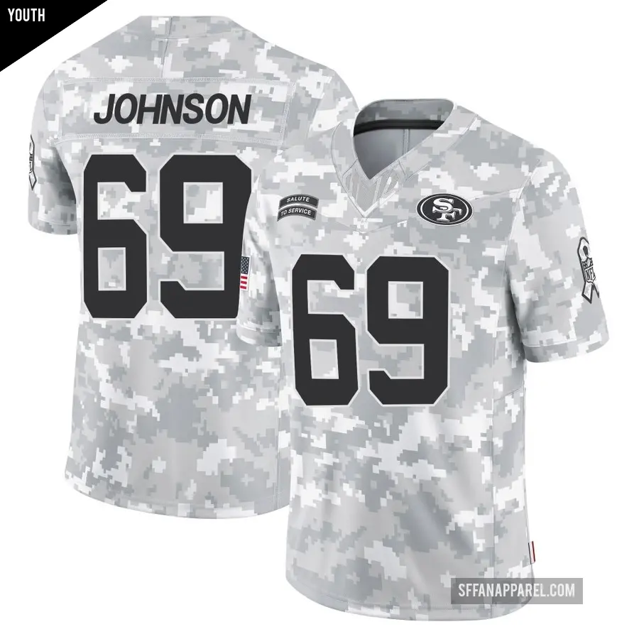 Youth San Francisco 49ers ＃69 Zack Johnson Arctic Camo Limited 2024 Salute to Service Jersey