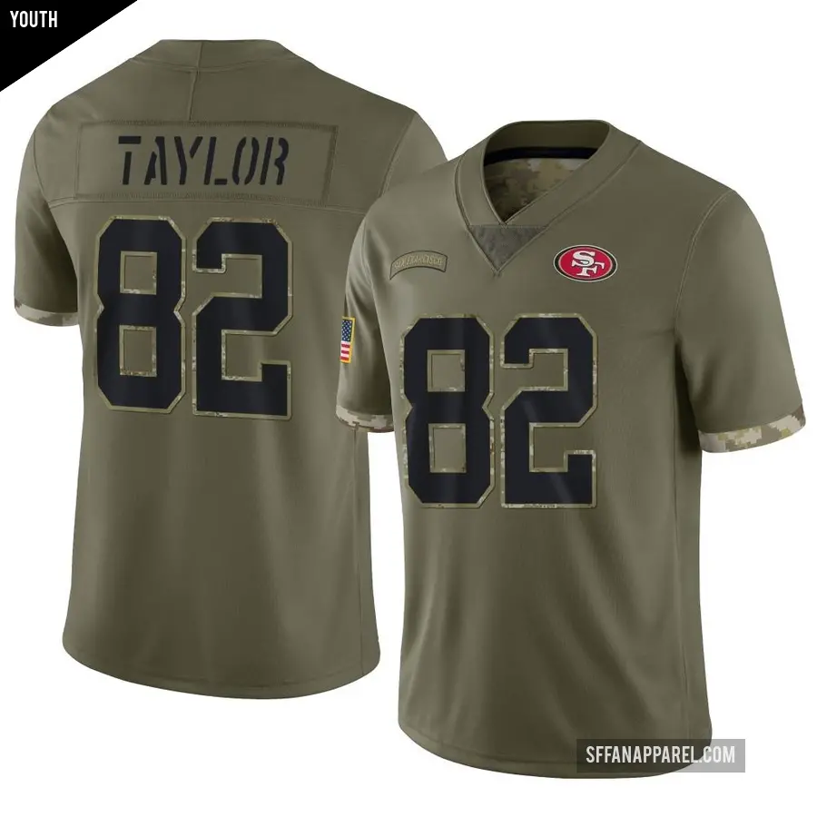 Youth San Francisco 49ers ＃82 John Taylor Olive Limited 2022 Salute To Service Jersey