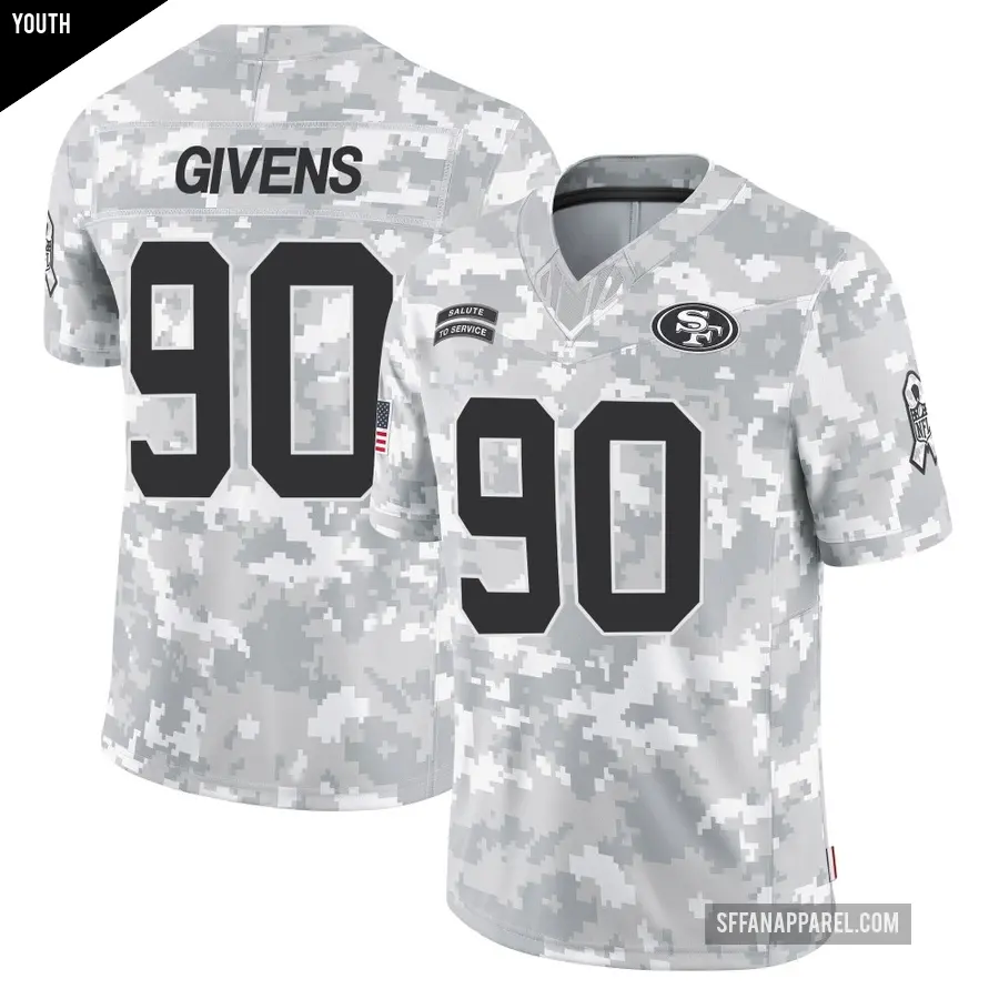 Youth San Francisco 49ers ＃90 Kevin Givens Arctic Camo Limited 2024 Salute to Service Jersey