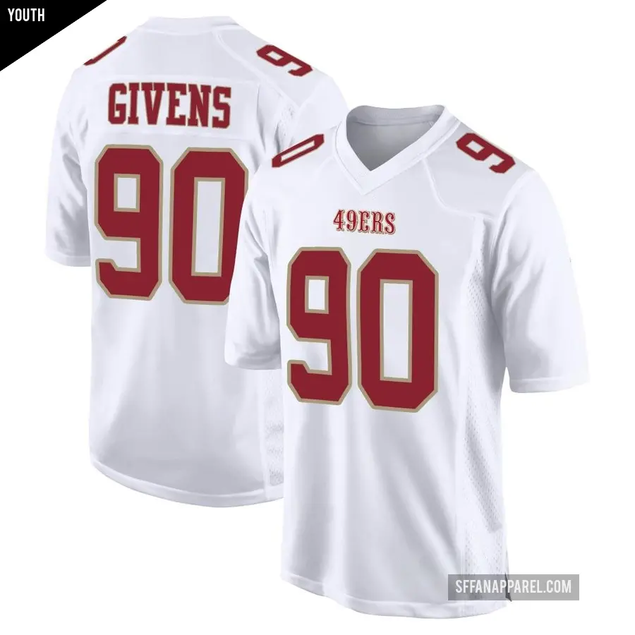 Youth San Francisco 49ers ＃90 Kevin Givens White Game Fashion Jersey